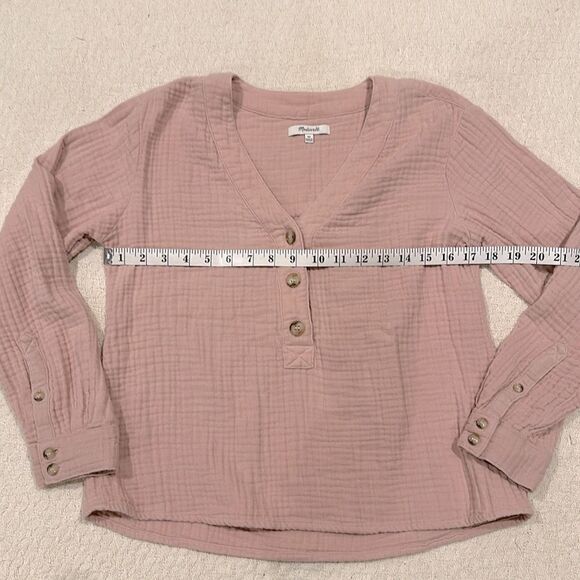 Madewell Lightspun Evert Top Wisteria Dove Pink Button Front V-Neck Textured XS - Picture 6 of 7